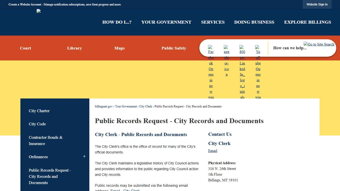 Public Records Request - City Records and Documents | City of Billings, MT - Official Website
